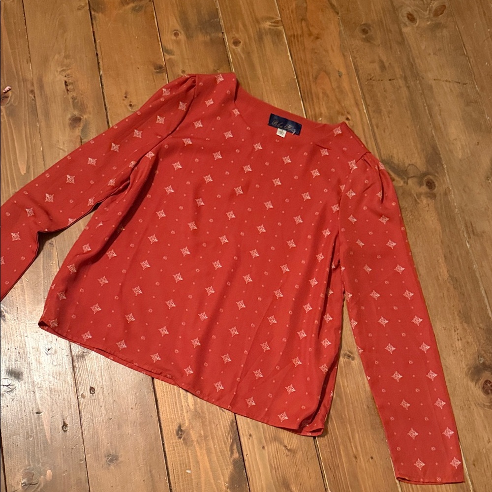 Blue Rain Rust-Red Printed Long Sleeve Blouse
